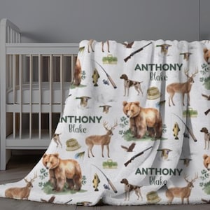 Custom Hunting Swaddle, Personalized Hunting Blanket, Hunting Nursery Decor, Hunting Theme Boy Blanket, Fishing Blanket, Bear Deer Duck