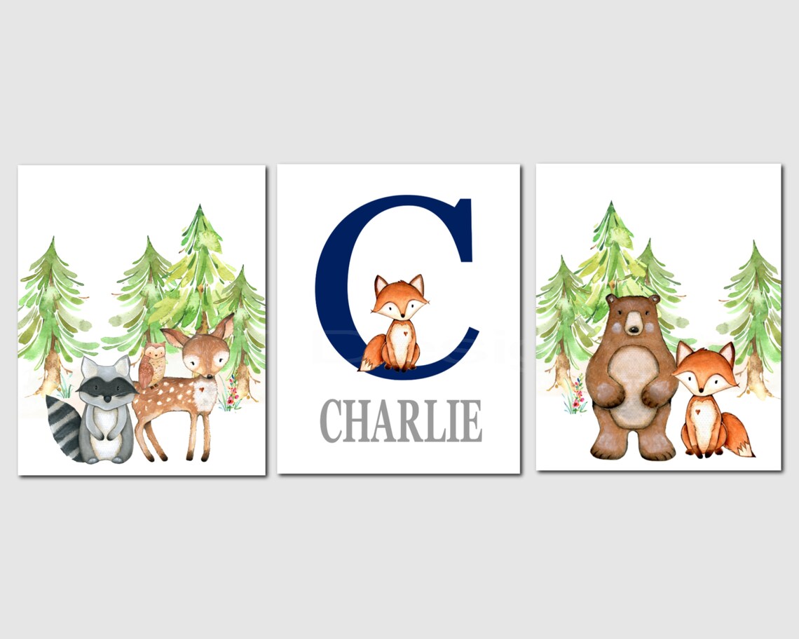 Nursery Decor Woodland Nursery Decor Name Initial Etsy