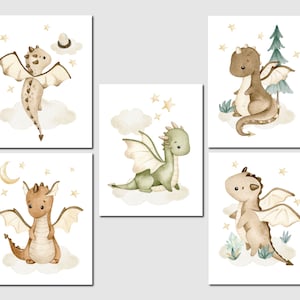 Nursery printable art set, DIY nursery decor, Dragon prints, Mythical creatures, Castle and dragons nursery art, Fairytale baby dragons