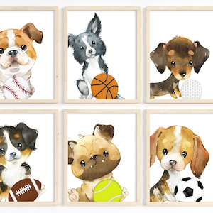 Animal sports nursery prints, Boy nursery art, Baby animal nursery decor, Sports room decor, Boy sports wall art, Puppy dog decor, Printable