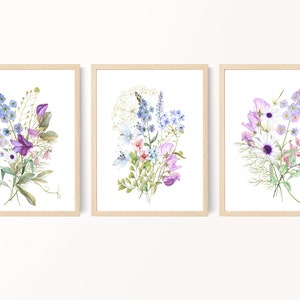 Wildflowers Wall Art - Purple Blue Pink Flower Prints - Watercolor Flowers - Bedroom Wall Art - Living Room Wall Art - Digital Prints