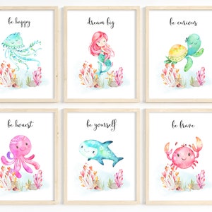 Nautical nursery decor, Under the sea wall art, Ocean nursery prints, Sea life wall art, Girl Nursery Wall Art, Watercolor sea creatures