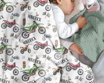 Personalized Motocross Swaddle, Custom Dirt Bike Baby Blanket, Dirtbike Swaddle, Toddler Boy Name Blanket, Baby Boy Blanket Motor Sports