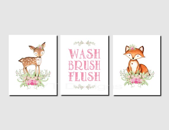 Woodland Bathroom Decor Kids Bathroom Art Toddler Bathroom Etsy