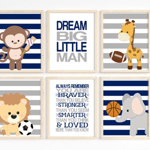 Sports Nursery Prints, Boy Nursery Decor, Jungle Animals Nursery Art, Sports Animal Decor, Football, Baseball, Toddler, Set of 6, Printable
