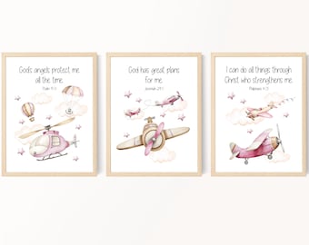 Airplane prints girl, Bible verse for kids, Adventure nursery decor, Pilot nursery art, Scripture wall art, Air transport print, Printable