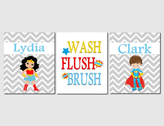 Superhero Bathroom Art Brothers Bathroom Decor Kids Bathroom Etsy