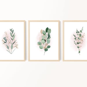 Girl Nursery Art, Eucalyptus Prints, Pink Green Gold, Watercolor Flowers, Bedroom Wall Art, Living Room Wall Art, Bathroom Decor, Printable