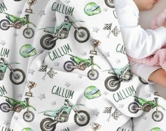 Personalized Motocross Swaddle, Custom Motocross Baby Blanket, Dirtbike Swaddle, Boy Name Blanket, Baby Boy Blanket with Dirtbikes