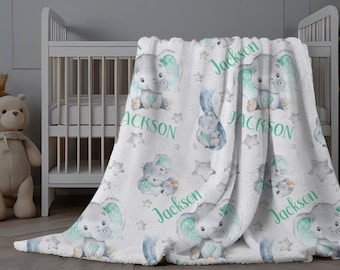 Custom Baby Blanket Elephants, Personalized Baby Name Blanket, Custom Minky Blanket, Elephant Baby Name Blanket, New Baby Gift, New Mom Gift
