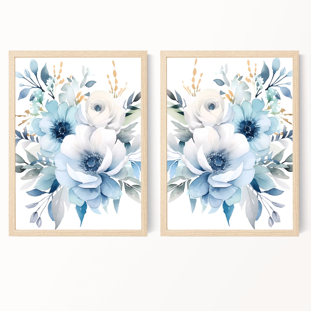 Blue Flower Prints, Floral Blue Aqua, Watercolor Flowers, Bedroom Wall