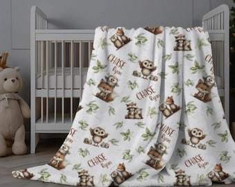 Owl Baby Blanket, Personalized Swaddle Baby Boy, Soft Minky with Forest Animals, Infant Hospital Receiving Blanket Woodland Animals