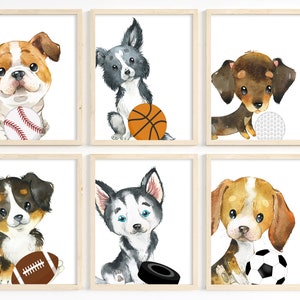 Boy room decor, Animal sports nursery prints, Boy nursery art, Baby boy animal nursery decor, Sports room decor, Puppy dog decor, Printable