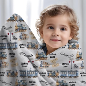 Personalized Baby Boy Blanket, Toddler Boy Train Blanket, Infant Swaddle, Custom Baby Name Blanket, Special Baby Gift, Baby Shower Gift Boy