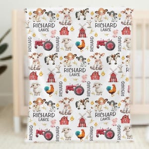 Farm Tractor Blanket Baby Boy Personalized Boy Name Blanket Farm Animal Newborn Swaddle Baby Animals Blanket with Name Hospital Blanket