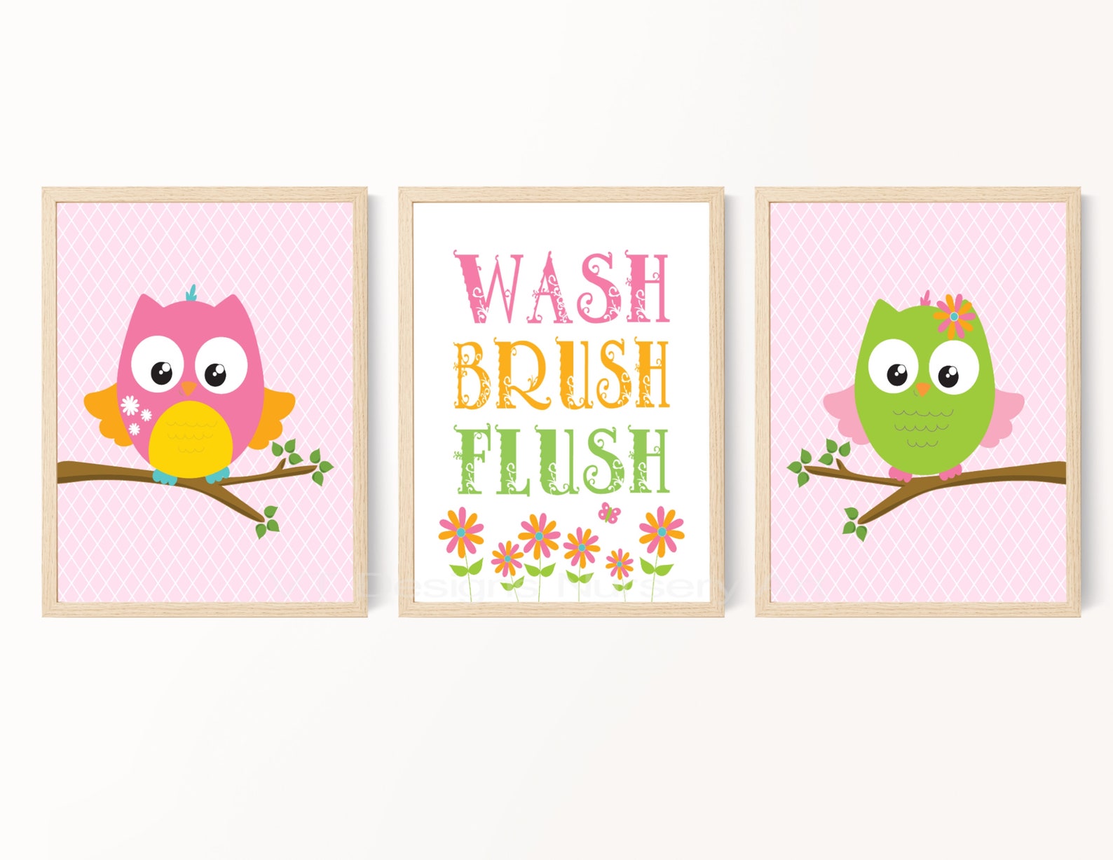 Owl Bathroom Decor DIY Bathroom Decor Wash Brush Flush Kids Etsy