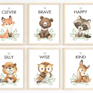 Boy nursery art, Green nursery prints, Woodland animals wall art, Boy room decor, Set of 6, Forest nursery art, Woodland theme, Printable
