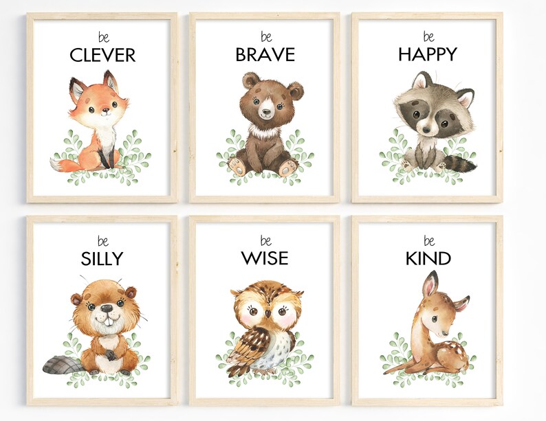 Boy Nursery Art Green Nursery Prints Woodland Animals Wall Etsy