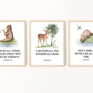 Kids Bible Verse Wall Art, Christian Child Decor, Woodland Animals Wall Art, Scripture Prints for Kids, Boy Bedroom Decor, Toddler Boy Room