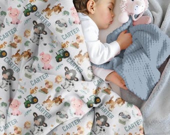 Farm Animal Baby Blanket Personalized Boy Name Blanket Green Tractor Infant Swaddle Cow Pig Horse Baby Boy Blanket Barnyard Hospital Blanket
