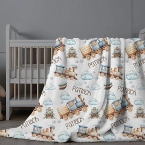 Train Swaddle Baby Boy, Personalized Train Blanket, Toddler Boy Blanket with Name, Infant Boy Swaddle, Baby Gift for Train Lover, Conductor