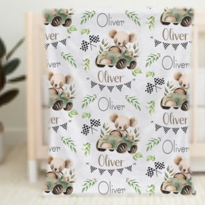 Koala Baby Blanket Personalized, Baby Boy Race Car Blanket, Personalized Baby Shower Gift, Custom Minky Blanket, Boy Koala Name Blanket