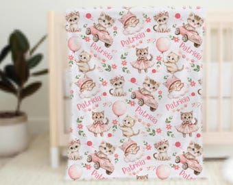 Cat Blanket Baby Girl, Personalized Baby Blanket Cat, Baby Girl Kitten Swaddle, Kitty Cat Name Blanket for Infant, Cat Lover Birthday Gift