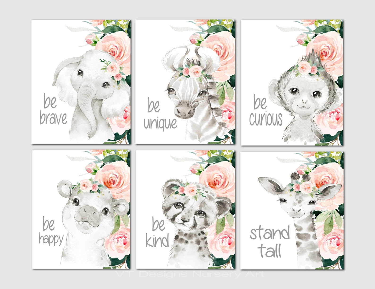 Black and White Animal Nursery Prints Baby Girl Nursery Wall Etsy