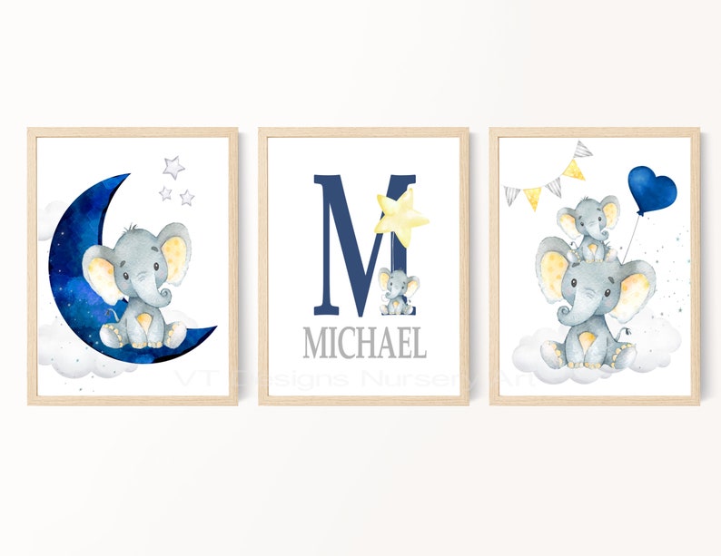 Personalized Nursery Wall Art Boy Nursery Art Navy Yellow - Etsy