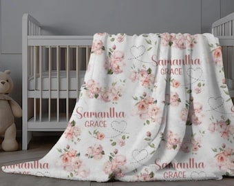 Custom Rose Swaddle, Dusty Rose Baby Name Blanket, Personalized Girl Blanket Floral, Flower Baby Name Swaddle, Pink Floral Swaddle Baby Girl