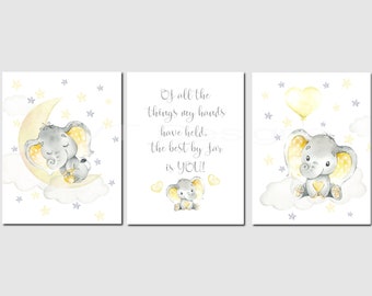 Gender Neutral Nursery Decor, Elephant Nursery Art, Yellow Gray, Nursery Art, Of all the things my hands have held,Unframed Prints or Canvas