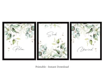 Badkamer muurkunst, ontspannen genieten en ontspannen, badkamerborden, doe-het-zelf badkamerprints, Master Bath Wall Art, groen badkamerkunstprints, afdrukbaar