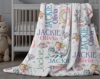 Personalized Baby Girl Dragon Blanket, Cute Dragon Name Blanket, Custom Baby Girl Minky Blanket, Fantasy Blanket Toddler Girl, Birthday Gift