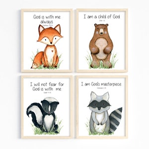 Kids Bible Verse Wall Art, Woodland Animals Wall Art, Scripture Prints ...