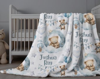 Teddy Bear Baby Blanket, Personalized Baby Blanket, Custom Teddy Bear Swaddle, Baby Blanket with Name, Soft Newborn Baby Minky, Infant Gift