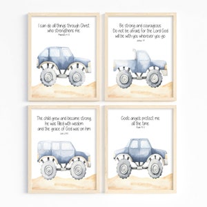 Kids Bible verse wall art, Monster truck prints, Truck print set, Scripture prints for kids, Boy room decor, Sunday school, Printable