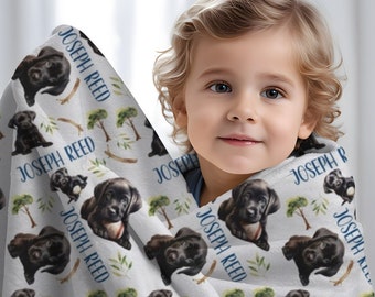 Black Lab Blanket Boy, Personalized Blanket Dogs, Custom Kids Blanket with Dogs, Personalized Child Gift, Labrador Retriever Baby Blanket