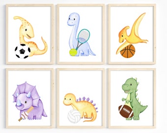 Dinosaurusafdrukken, kunst kinderkamer sportdieren, jongenskamerinrichting, afdrukbare kunstset kinderkamer, DIY kinderdagverblijfinrichting, dinosaurus kinderkamerjongen, sportprint