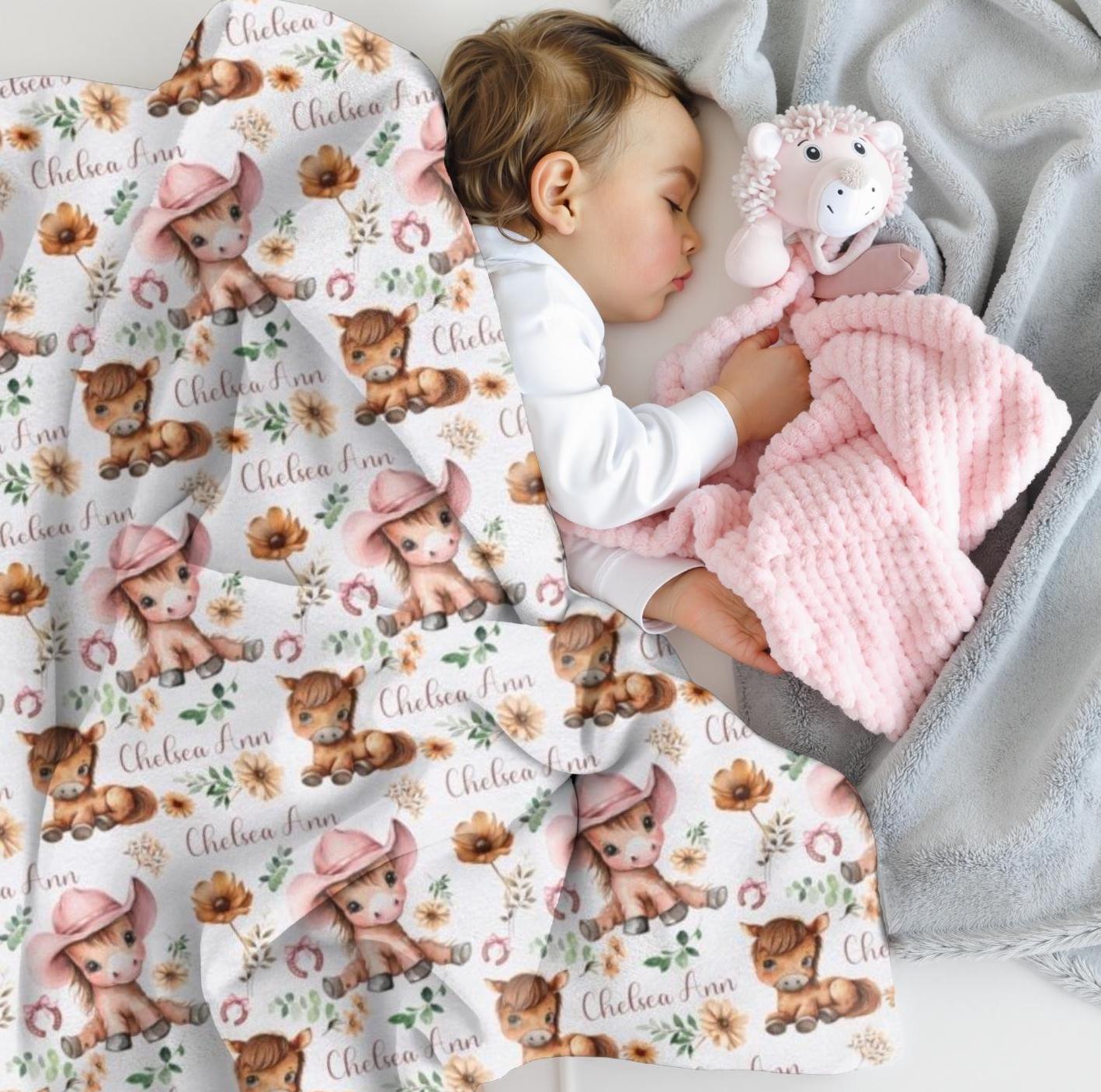 Cowgirl Baby Blanket Personalized, Western Baby Girl Blanket, Horse Blanket for Girl, Custom Minky Blanket Western, Cowgirl Infant Swaddle