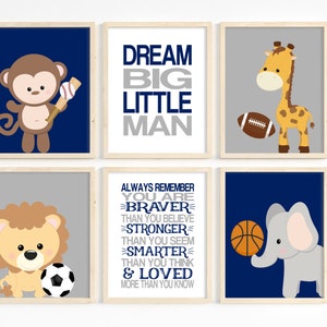 Sports nursery wall art, Boy nursery decor, Jungle animal nursery, Sports animal wall decor, Football, Baseball, Toddler, Set of 6,Printable