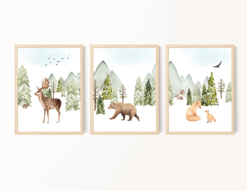 Woodland Animals Nursery Wall Art Mountain Wall Decor Forest Etsy