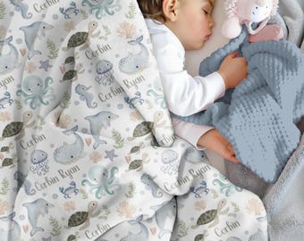 Under the Sea Blanket, Ocean Baby Swaddle, Baby Boy Hospital Receiving Blanket
