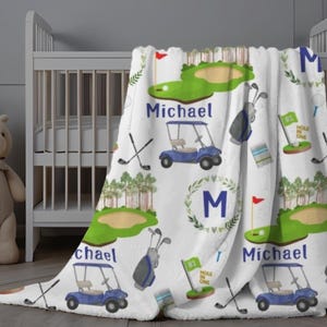 Golf Blanket Boy, Personalized Baby Gift for Golfer, Golf Theme Birthday Gift Boy, Golf Baby Blanket with Name, Custom Infant Golf Swaddle