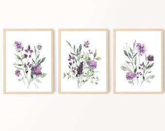 Wildflower Bouquet Prints, Purple Flower Prints, Watercolor Flowers, Bedroom Wall Art, Living Room Wall Art, Farmhouse Decor, Digital Prints