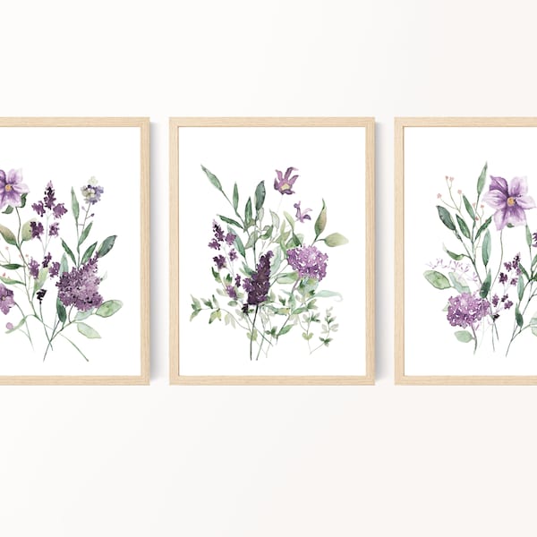 Wildflower Bouquet Prints, Purple Flower Prints, Watercolor Flowers, Bedroom Wall Art, Living Room Wall Art, Farmhouse Decor, Digital Prints