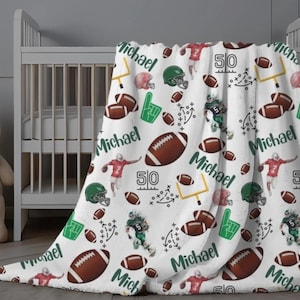 Football Swaddle Blanket, Personalized Football Baby Blanket, Sports Blanket for Kids, Boy Name Blanket, Baby Shower Gift for Football Fan