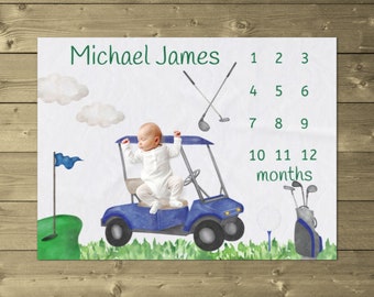 Golf Milestone Blanket Boy, Golf Blanket Baby Boy, Golf Monthly Milestone Blanket, Personalized Gift, Golf Nursery, Golf Baby Shower Gift