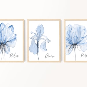 Printable Bathroom Wall Art, Relax Renew Refresh, Bathroom Signs, Blue Bathroom Decor, Shower Print, Master Bath Wall Art, Guest Bathroom