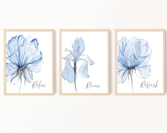 Printable Bathroom Wall Art, Relax Renew Refresh, Bathroom Signs, Blue Bathroom Decor, Shower Print, Master Bath Wall Art, Guest Bathroom