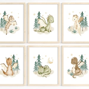 Dragon nursery art, Nursery printable art set, Boy nursery decor, Dragon prints, Mythical creatures, Boy bedroom decor, Dragon painting